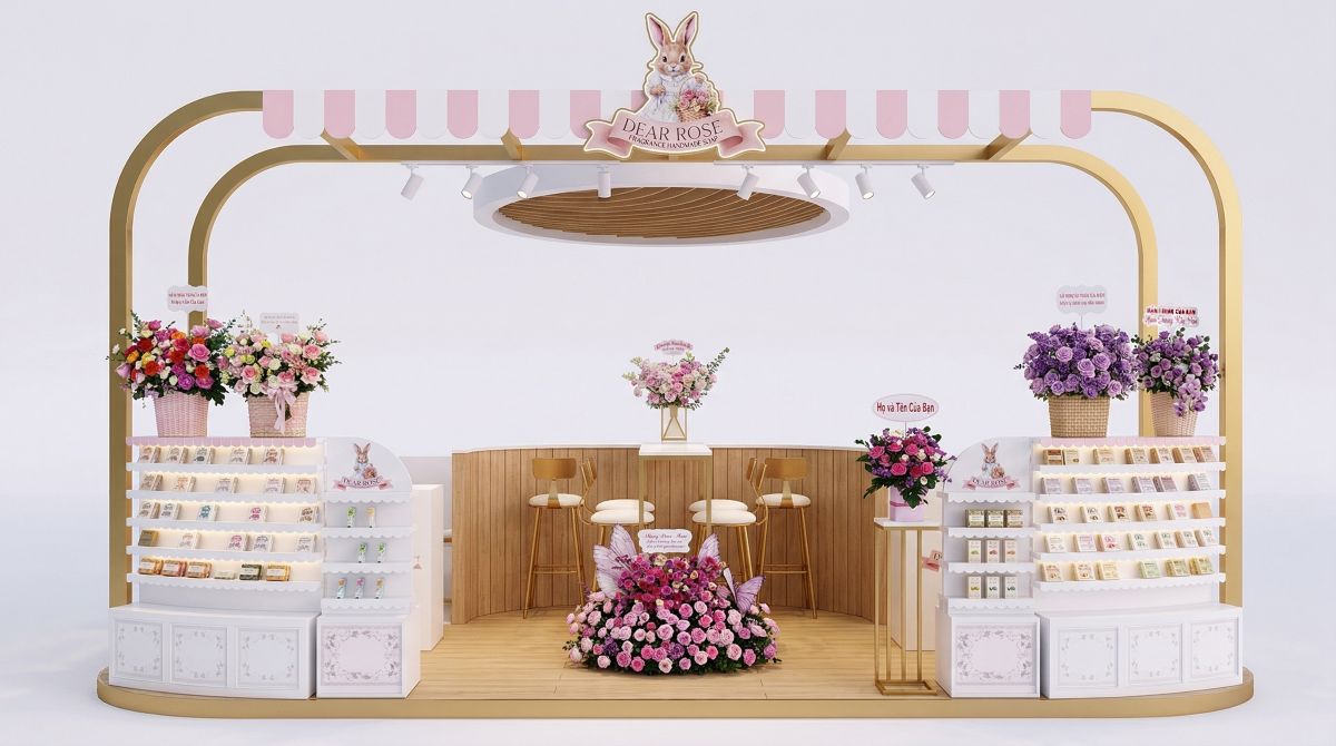 Booth bán hàng hàng siêu thị Dear Rose