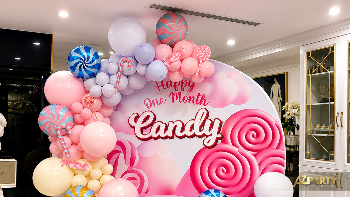 Trang trí tiệc thôi nôi bé Candy siêu ngọt ngào và dễ thương