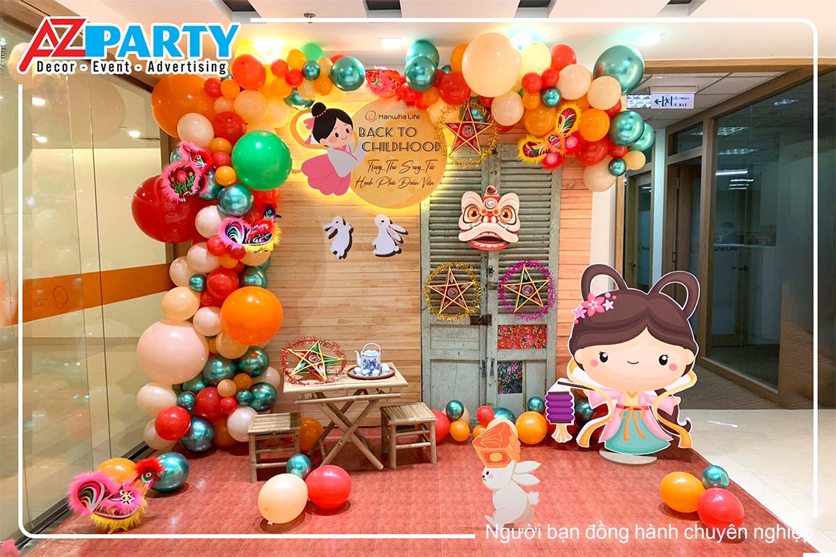 Tiểu cảnh trang trí Trung thu Back to Childhood ngập tràn màu sắc do AZparty thi công cho Hanwha Life Vietnam