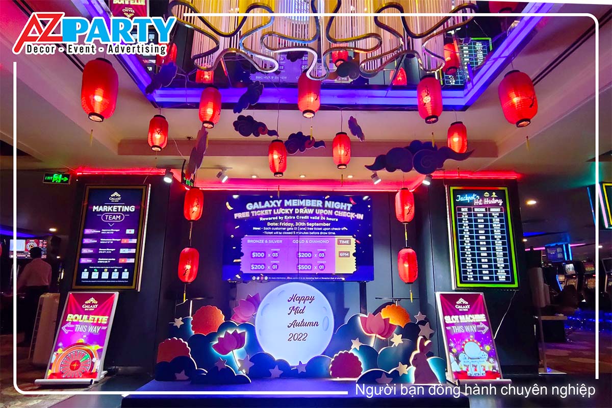 Sân khấu sự kiện Galaxy Member Night Mid Autumn 2022 với backdrop 3D trung thu do AZparty thi công
