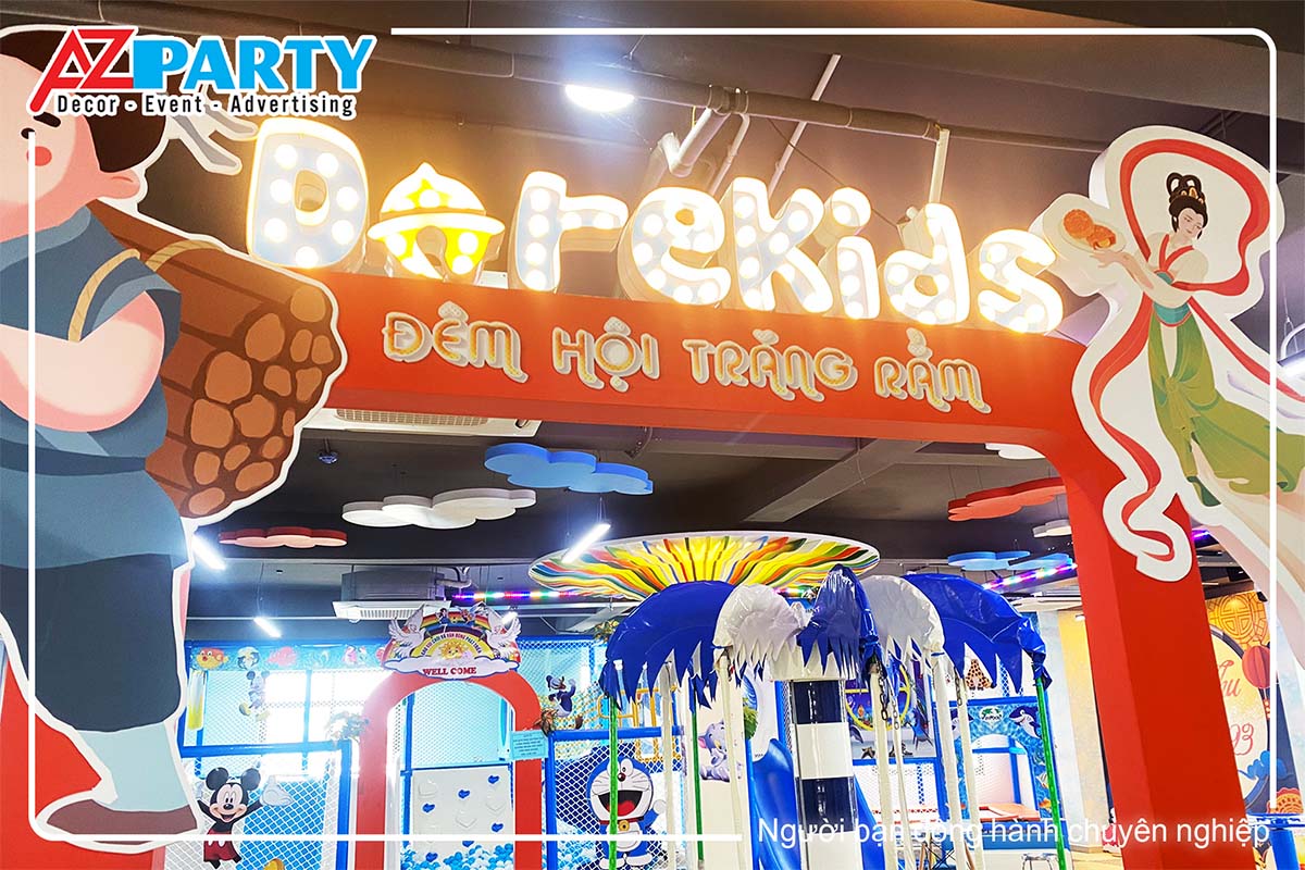 Cổng chào trung thu tại DoreKids gắn đèn LED lung linh – AZparty thiết kế thi công