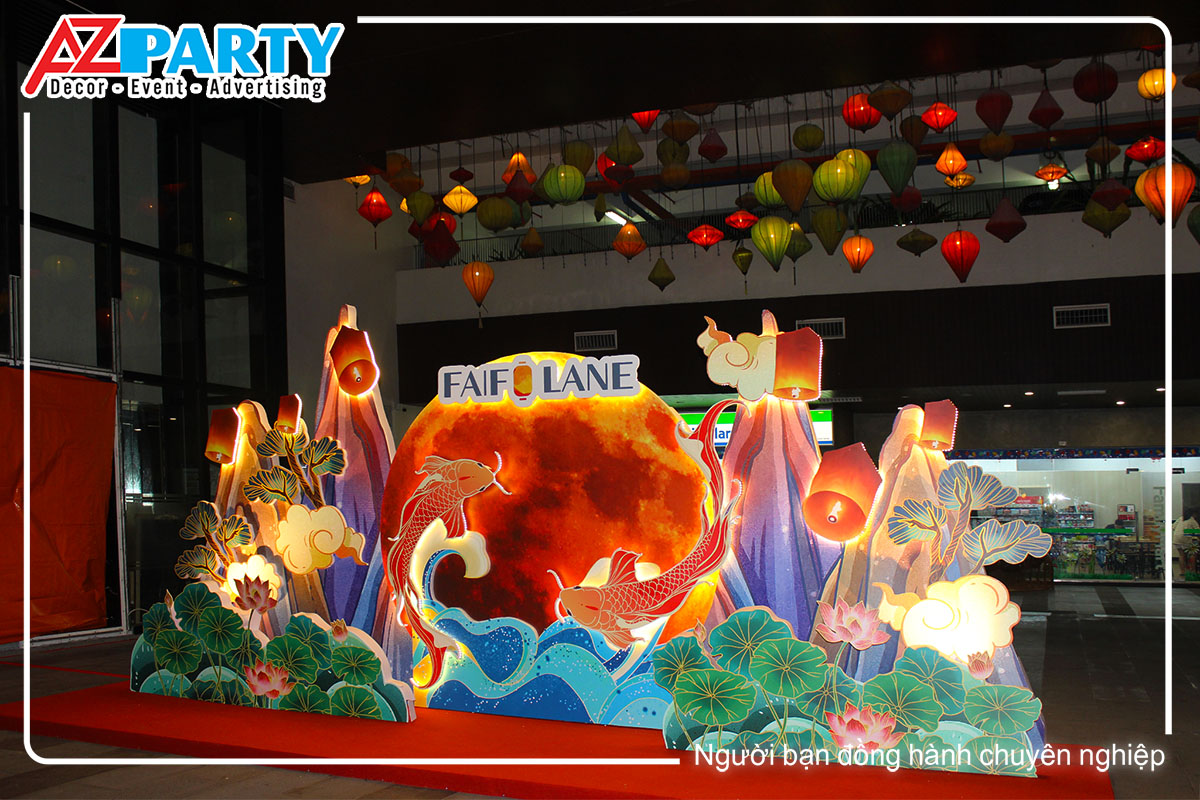 Góc check-in tiểu cảnh trung thu Faifo Lane nhìn từ cạnh – AZparty decor trang trí sự kiện