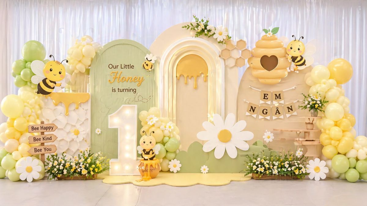 Trang trí sinh nhật chủ đề ong vàng little honey