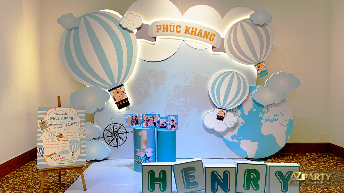 Backdrop trang trí thôi nôi rực rỡ và tinh tế dành cho bé Phúc Khang