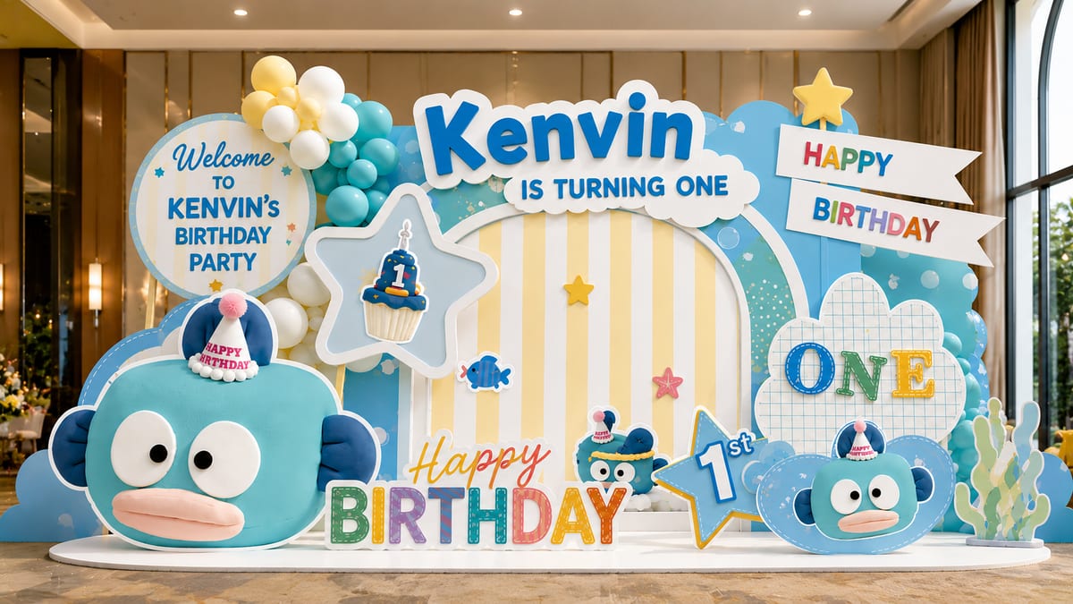 Các hình nộm chibi 3D sinh vật biển dễ thương được bày trí dọc khu vực sân khấu