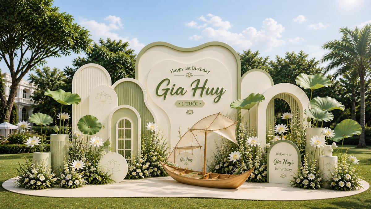 Backdrop sinh nhật màu xanh lá cây rực rỡ mang lại cảm giác mát mẻ và gần gũi với thiên nhiên