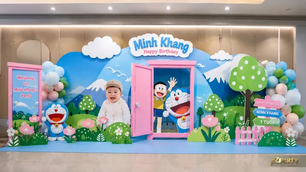 10 mẫu backdrop sinh nhật Doraemon vui nhộn cho bé