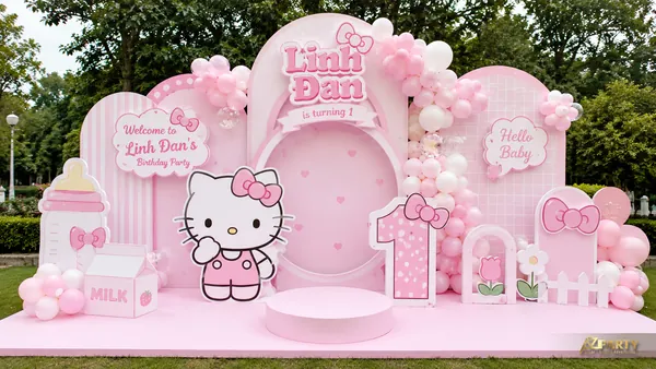 9 mẫu backdrop sinh nhật Hello Kitty dễ thương