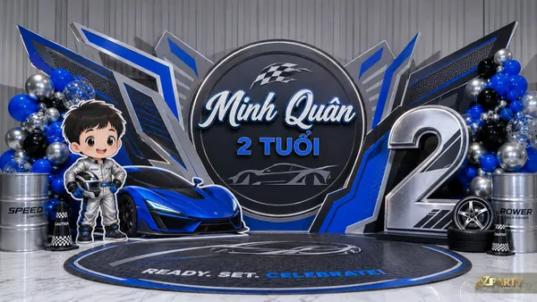Backdrop sinh nhật xe hơi cho bé trai đẹp, cá tính