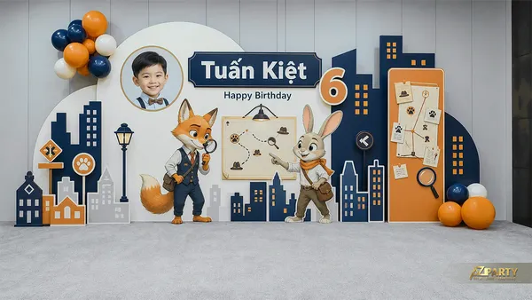 15 mẫu backdrop sinh nhật Zootopia Nick & Judy cho bé