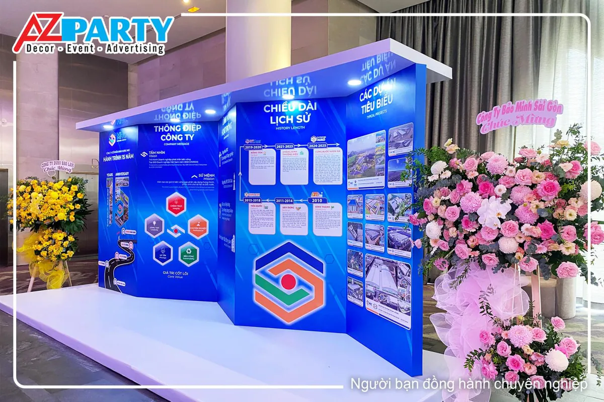Góc chụp bên phải của booth giới thiệu các cột mốc đáng nhớ của MHC