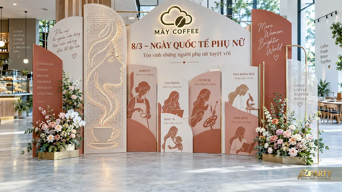 Phông màu nâu cam ở quán cà phê với hình hơi cà phê thành chân dung phụ nữ