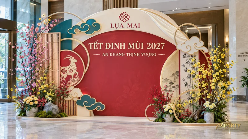 22 mẫu backdrop check-in Tết đẹp cho sảnh và sự kiện