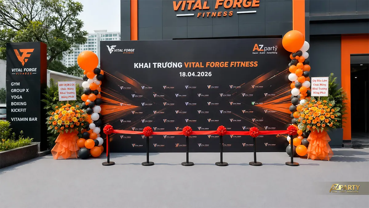 Phông nền Vital Forge màu cam đen dành cho lễ khai trương phòng gym