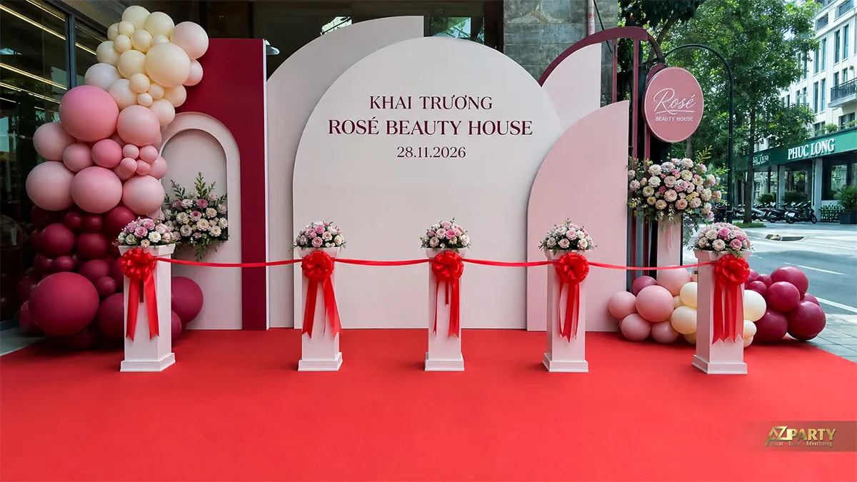 Backdrop Rose Beauty House màu hồng với các khối vòm mềm mại
