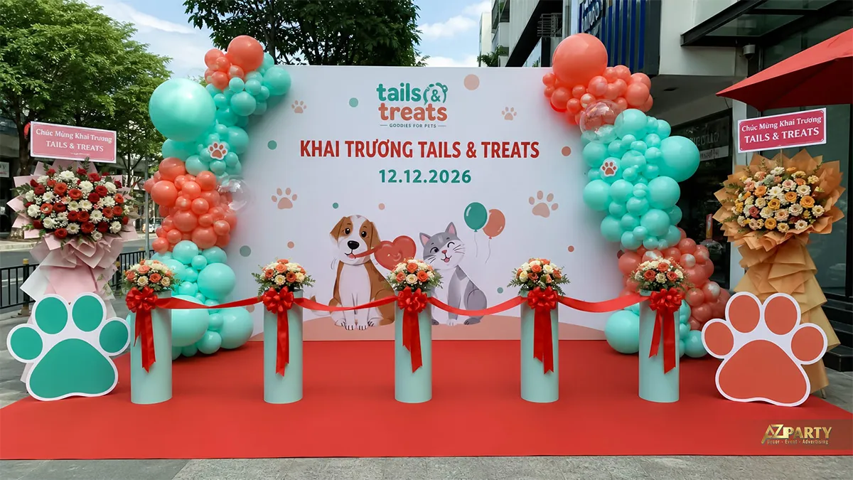 Phông nền Tails & Treats xanh ngọc hồng với họa tiết thú cưng