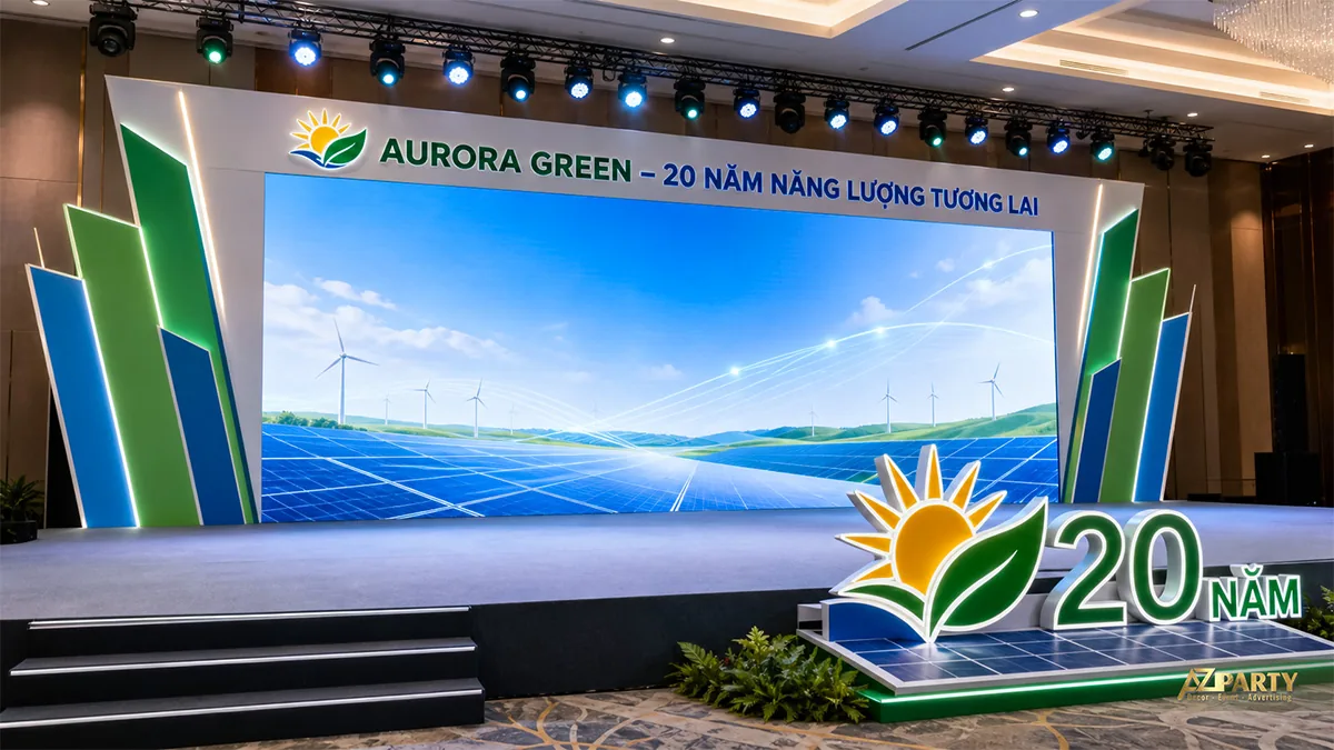Sân khấu 20 năm Aurora Green với pin mặt trời và tua-bin gió