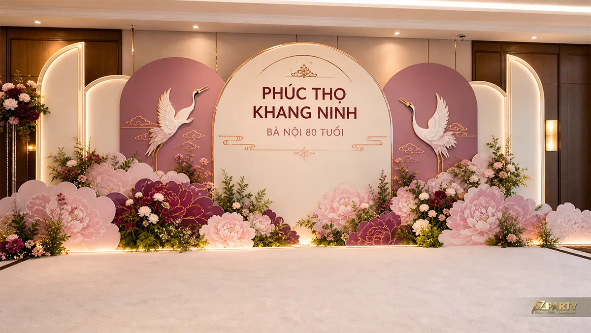 Mẫu phúc thọ khang ninh dành cho bà nội 80 tuổi với hoa hồng tím