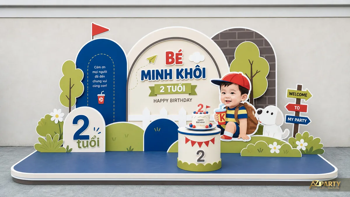 Chủ đề tàu hỏa đỏ xanh với biển chỉ đường, trống và mô hình số 2
