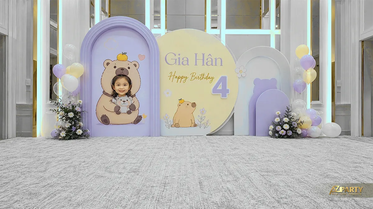Phông Capybara tím kem với nhân vật đặt ở trung tâm