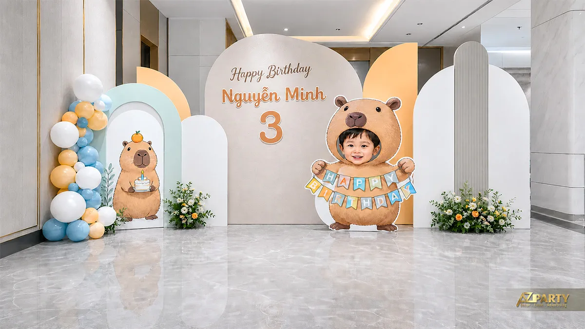 Backdrop Capybara màu kem nâu với chi tiết thiên nhiên ấm áp