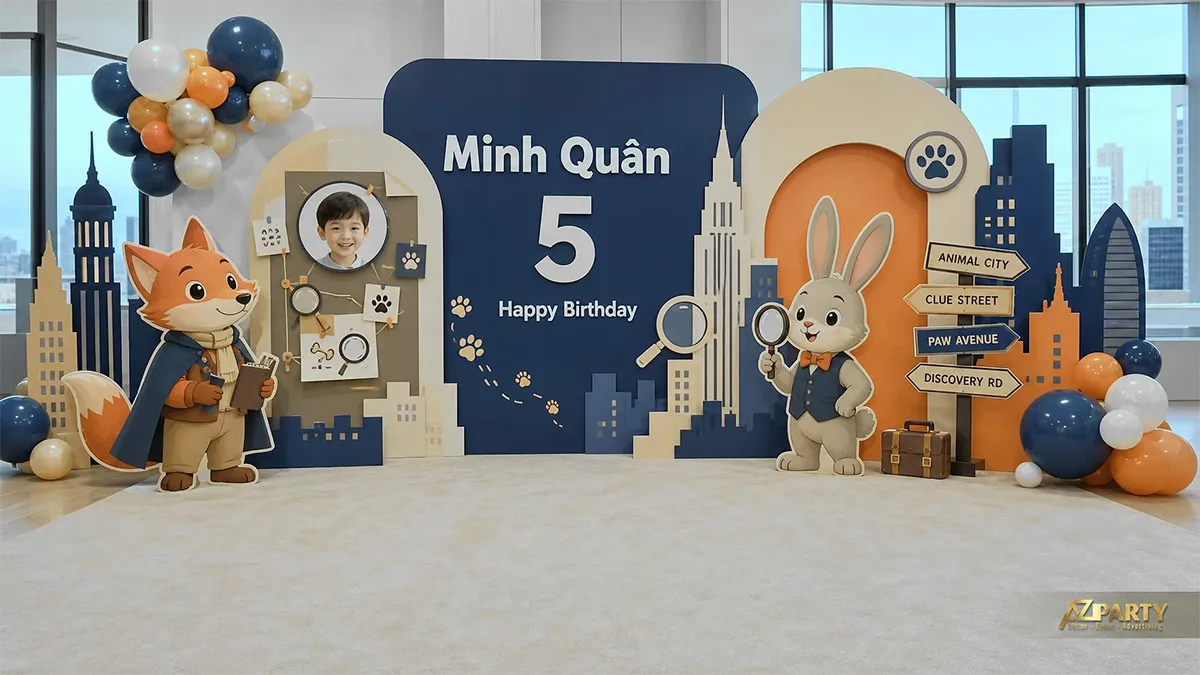 Backdrop Zootopia nâu đen theo bối cảnh sở cảnh sát
