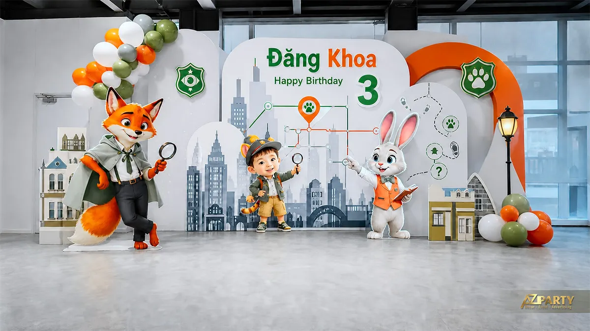 Mẫu Zootopia xanh cam trắng với khoảng chụp ảnh rộng
