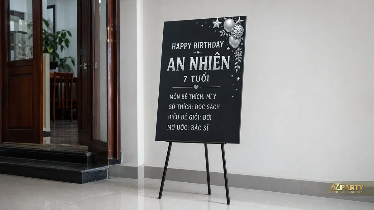 Bảng thông tin An Nhiên bảy tuổi phong cách đen trắng với họa tiết mặt trăng