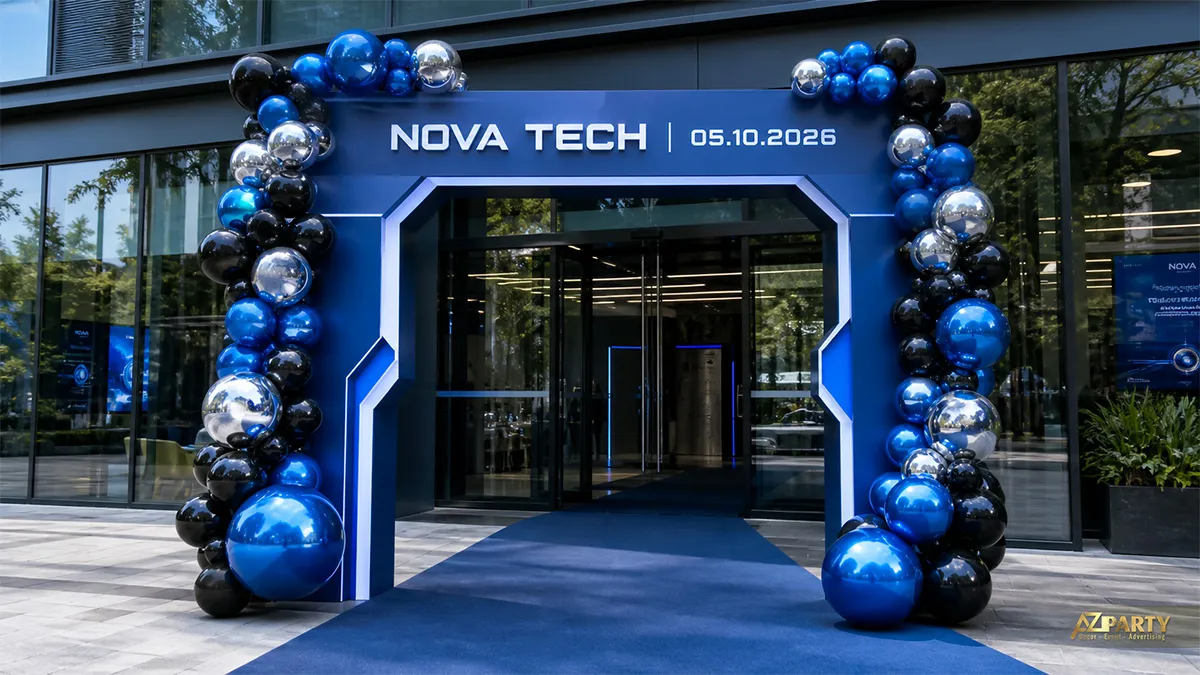 Cổng bóng khai trương Nova Tech màu xanh dương đậm