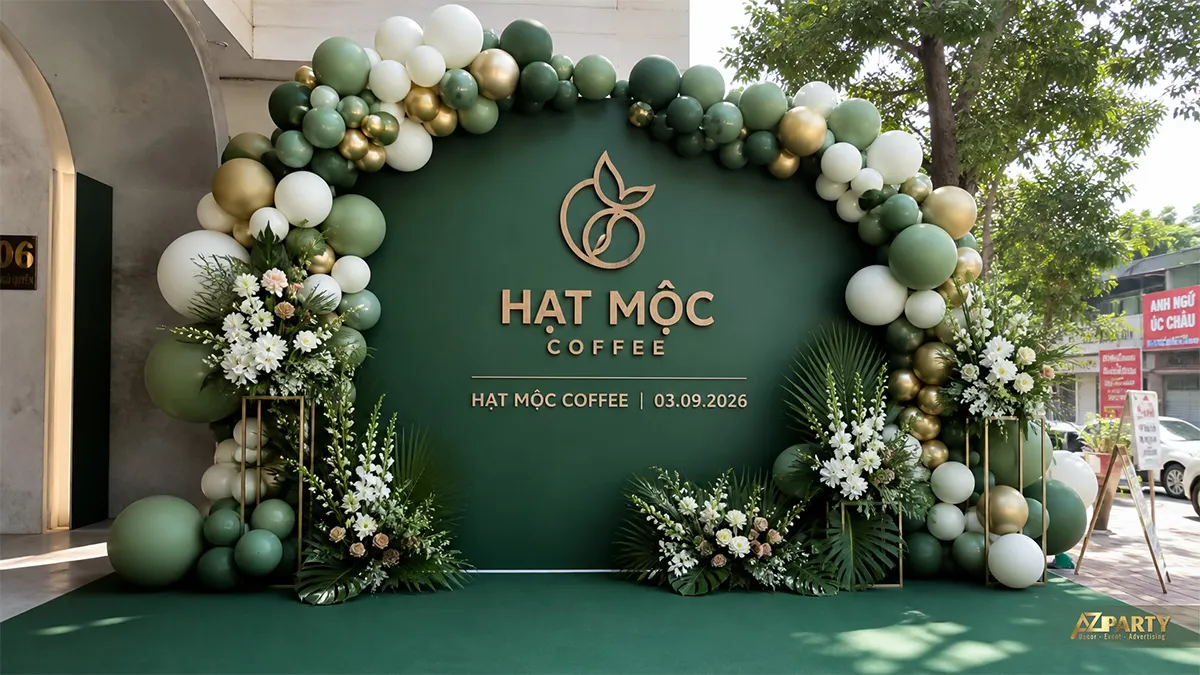 Backdrop Hạt Mộc màu xanh kem với vòng bóng bất đối xứng