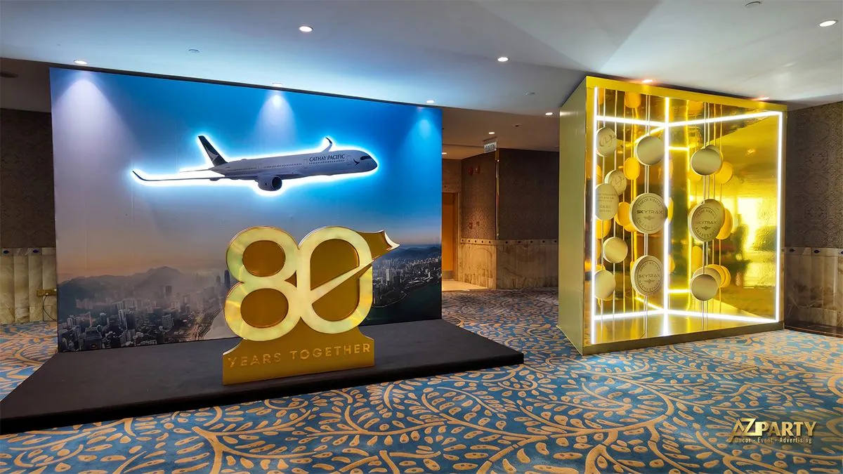 Khu vực booth check in và trưng bày các mốc kỷ niệm trong sự kiện ky niệm 80 năm của Cathay Airline