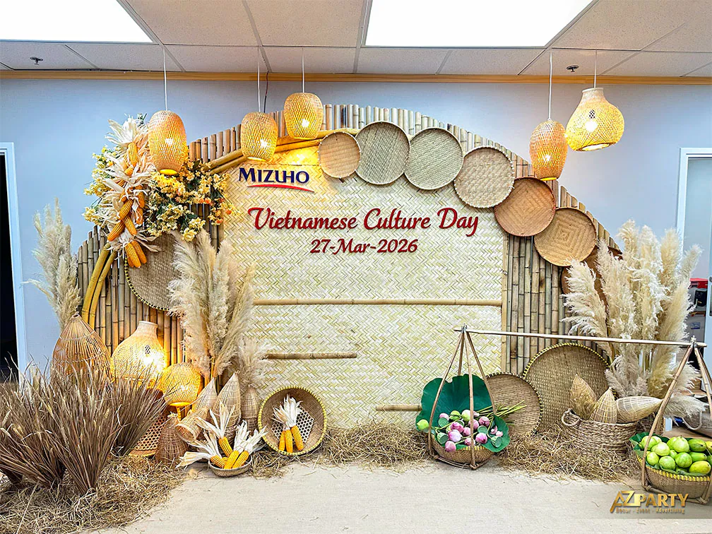 Booth check in sự kiện ngày hội văn hóa Việt Nam của thương hiệu Mizuho, booth sử dụng 100% nguyên liệu từ thiên nhiên