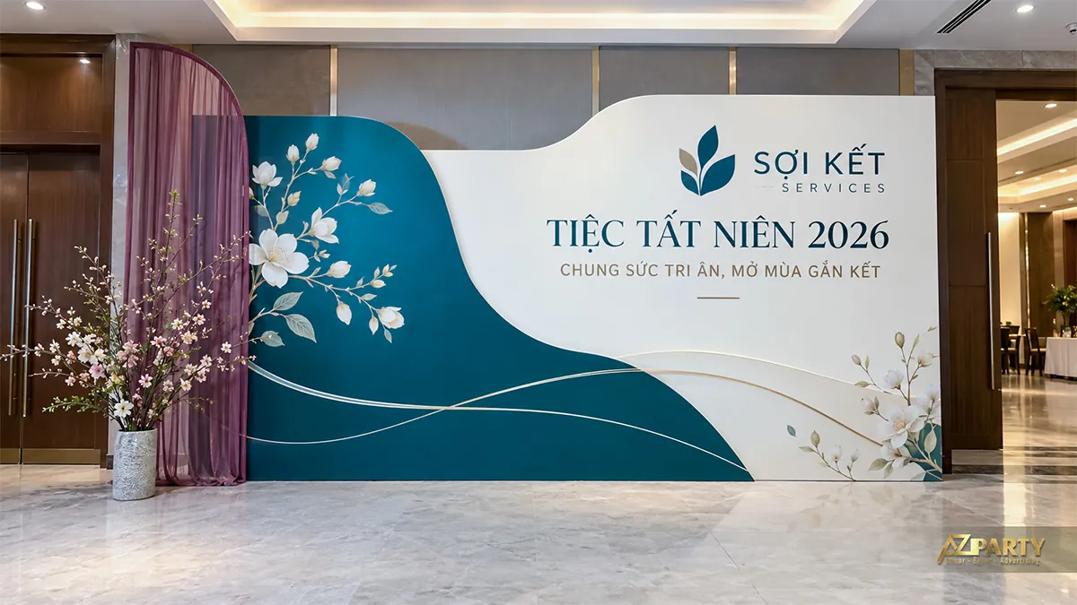 Vách xanh ngọc và trắng với hoa trắng, rèm tím bên trái