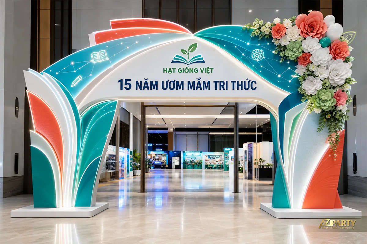 Cổng sự kiện 15 năm Hạt Giống Việt tạo hình trang sách mở