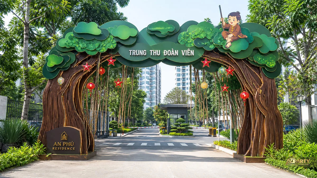 Cổng cây xanh có chú Cuội và lồng đèn