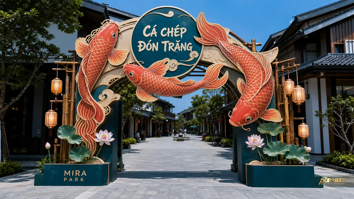 Cổng hai cá chép đỏ đối xứng