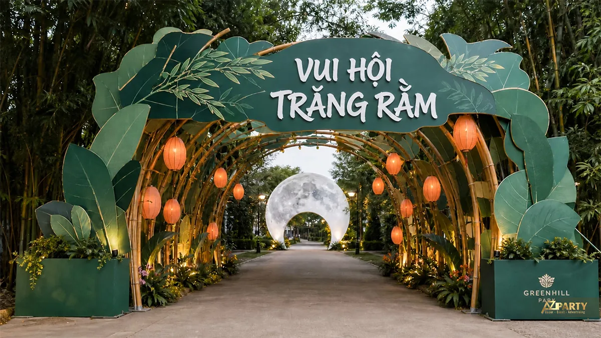Đường hầm lá xanh treo lồng đèn