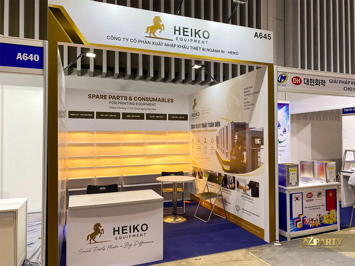 Góc nhìn bên phải gian hàng HEIKO làm rõ mảng giới thiệu dịch vụ kỹ thuật ngành in