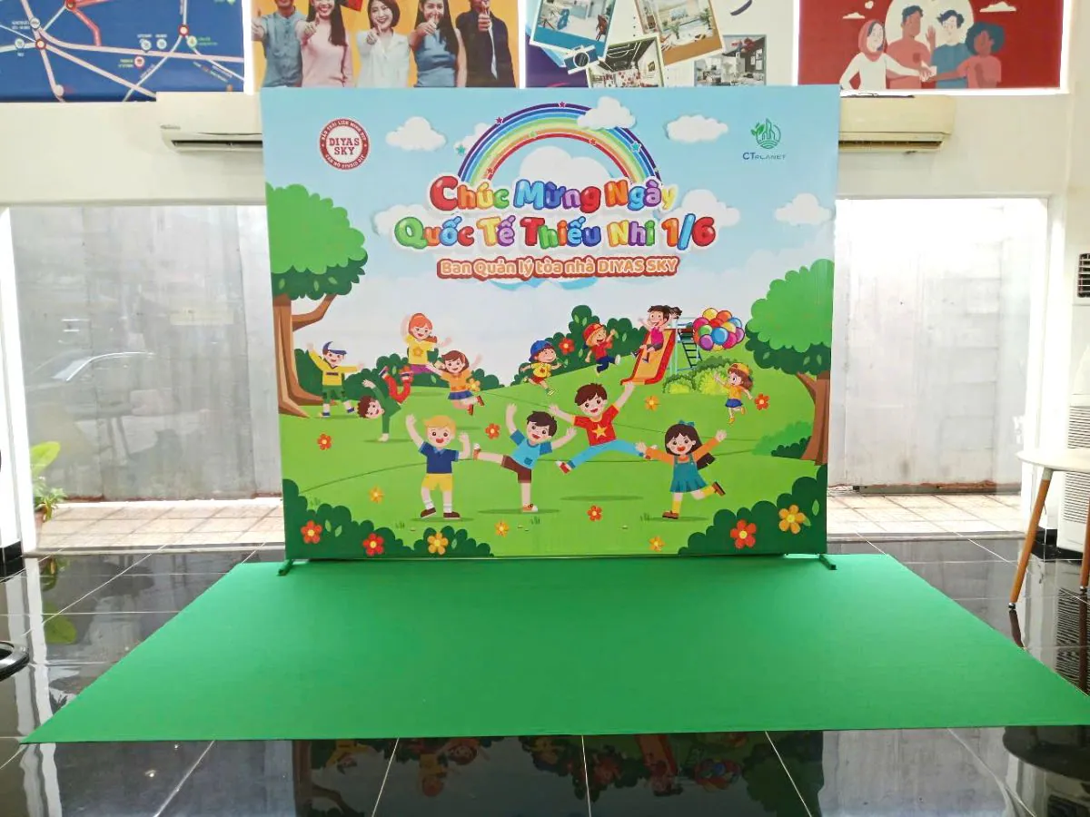 Booth checkin sự kiện Quốc tế Thiếu nhi 1/6 tại Diyas Sky với trang trí bóng bay rực rỡ