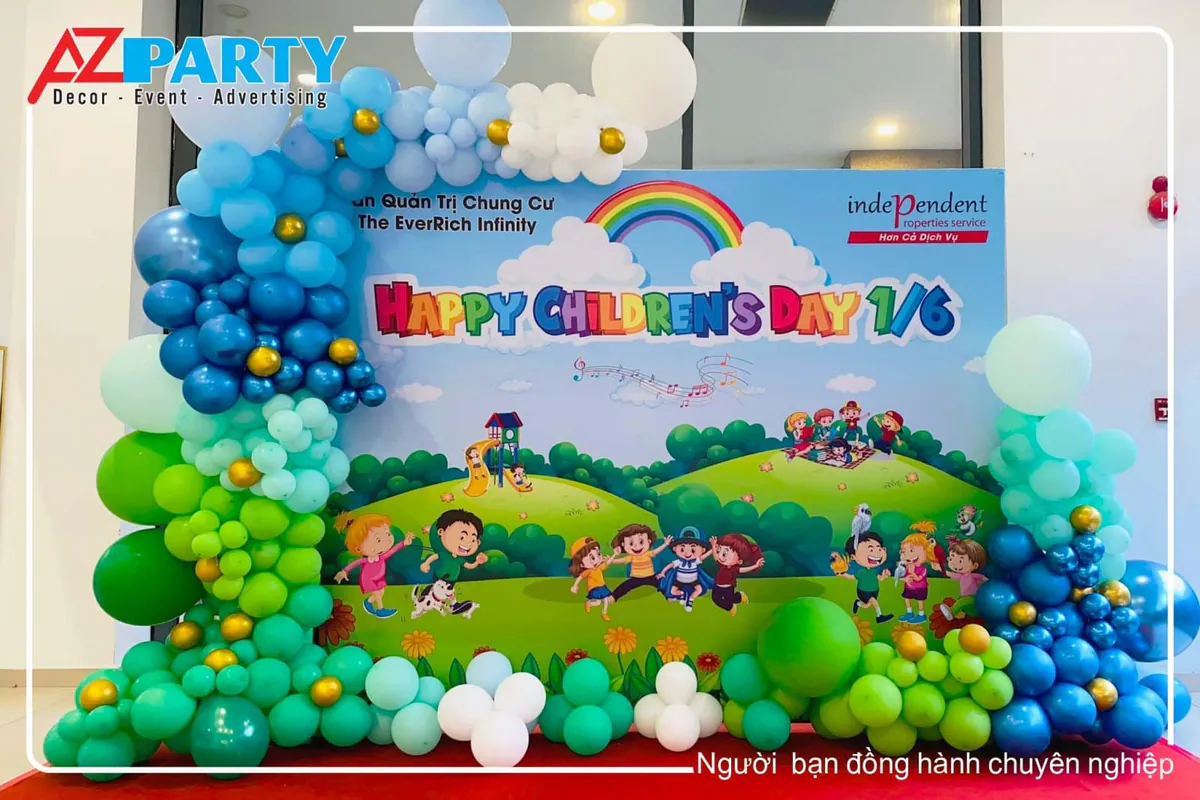 Cận cảnh backdrop chương trình Quốc tế Thiếu nhi The Everrich Infinity