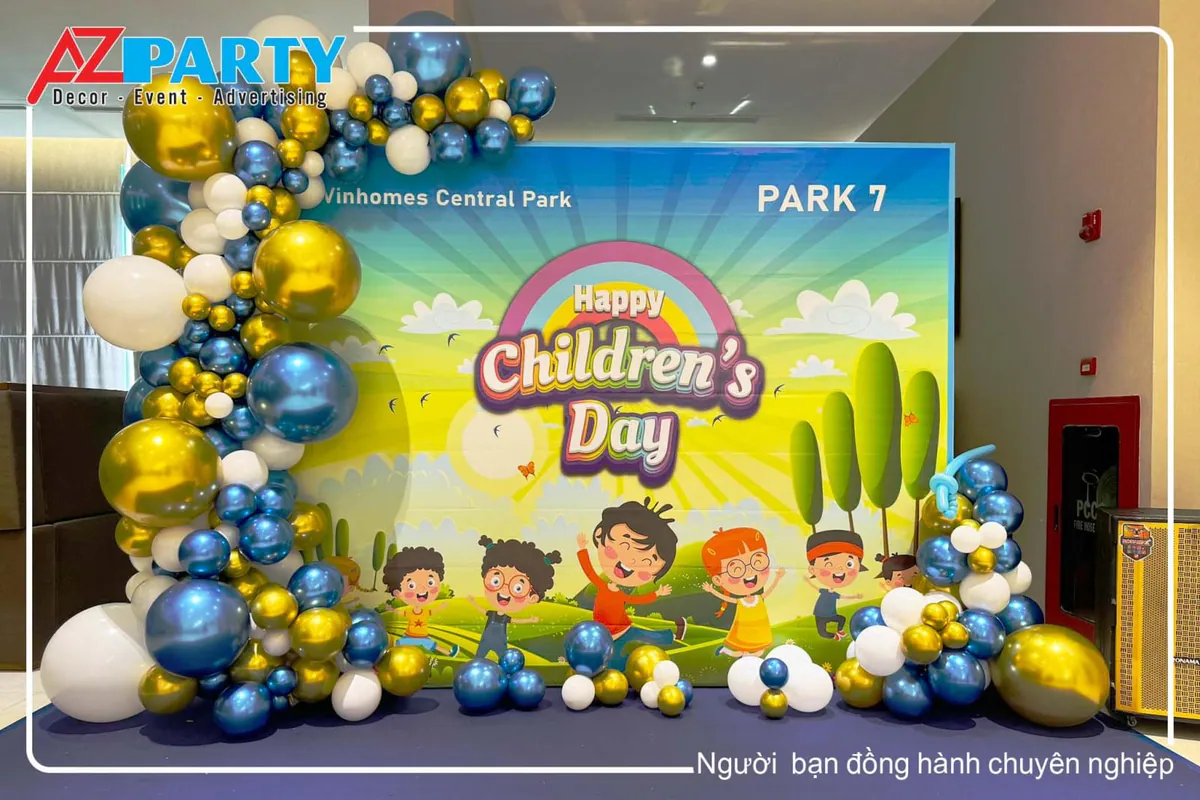 Cận cảnh backdrop chương trình Quốc tế Thiếu nhi tại Vinhomes Park 7
