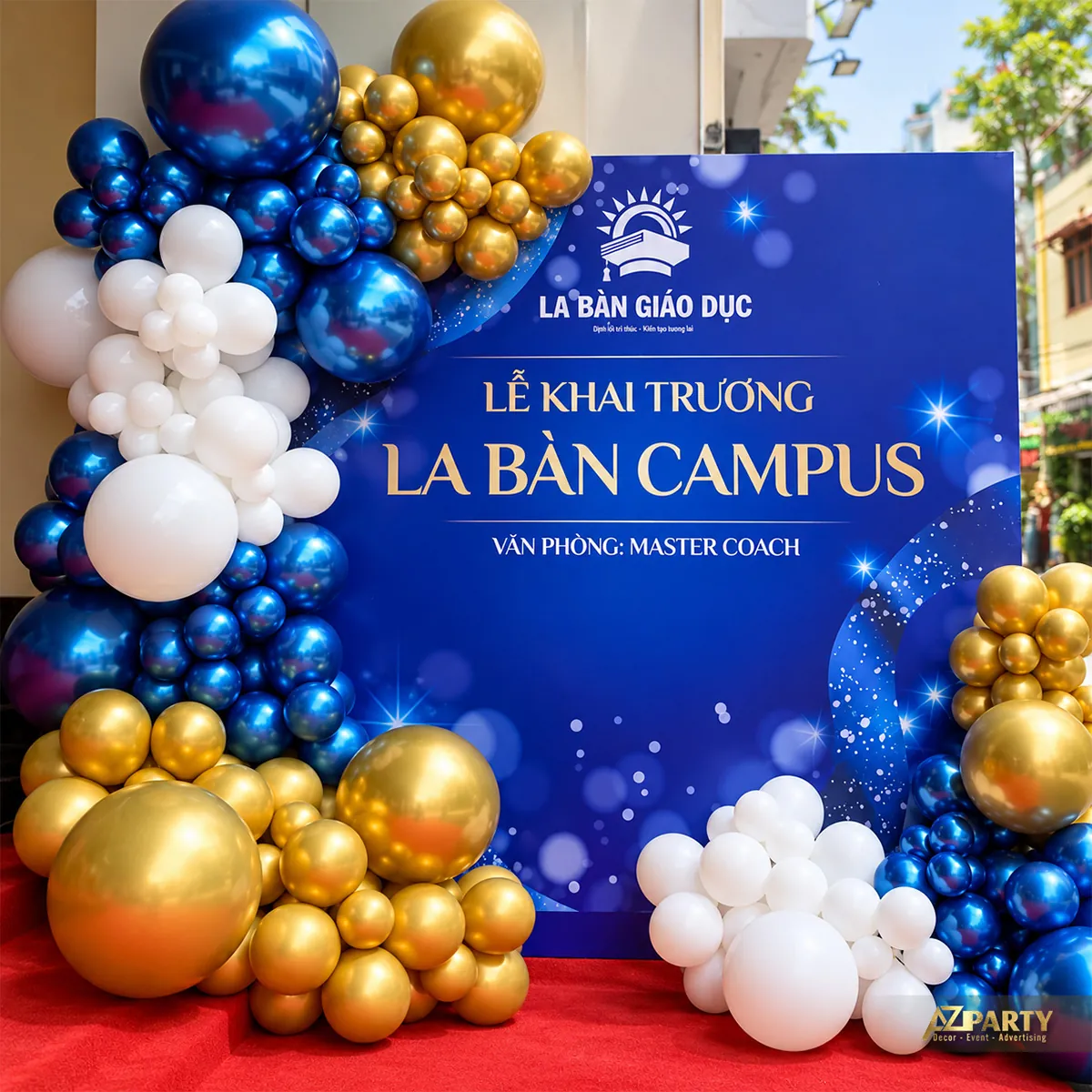 Backdrop Lễ khai trương La Bàn Campus với logo La Bàn Giáo Dục