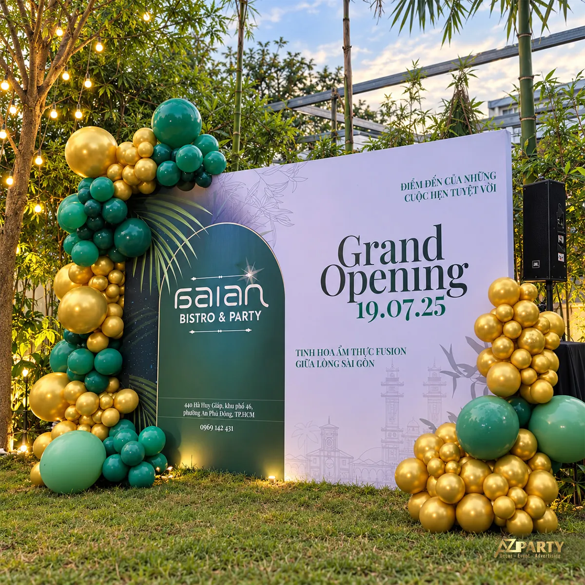 Backdrop khai trương Gaian Bistro & Party ở khu sân vườn