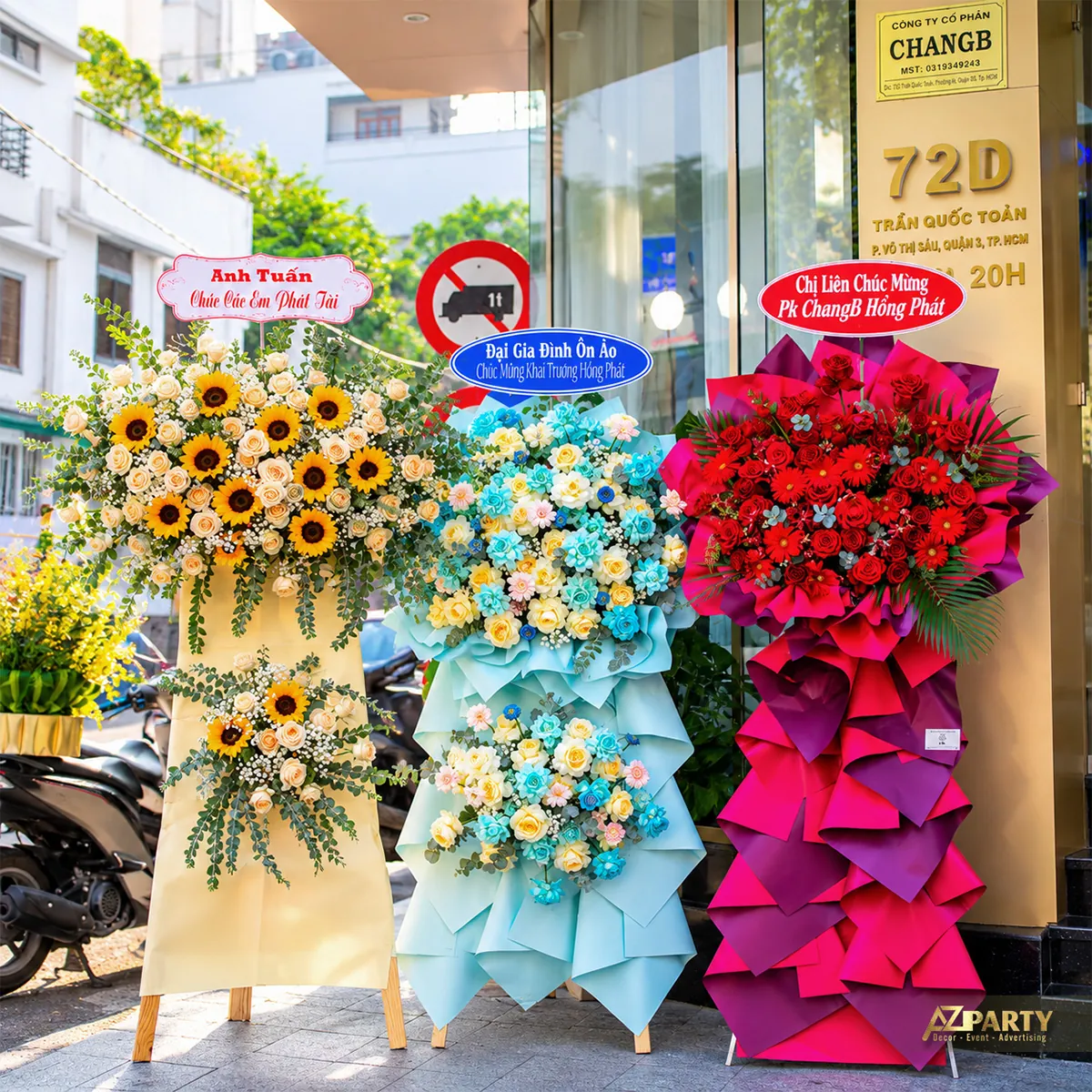 Các lẵng hoa khai trương cạnh biển địa chỉ 72D Trần Quốc Toản