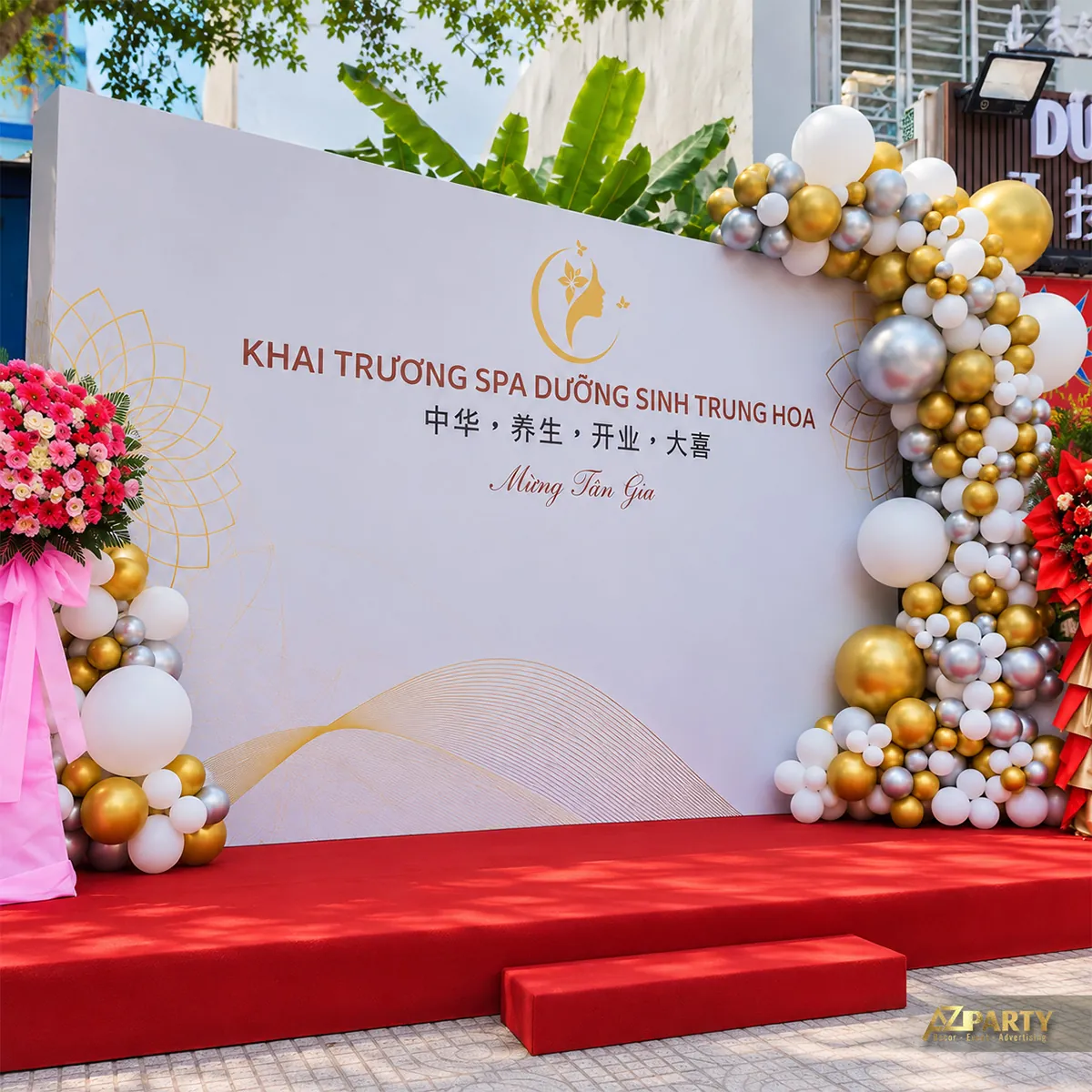 Backdrop spa nền trắng với họa tiết hoa vàng