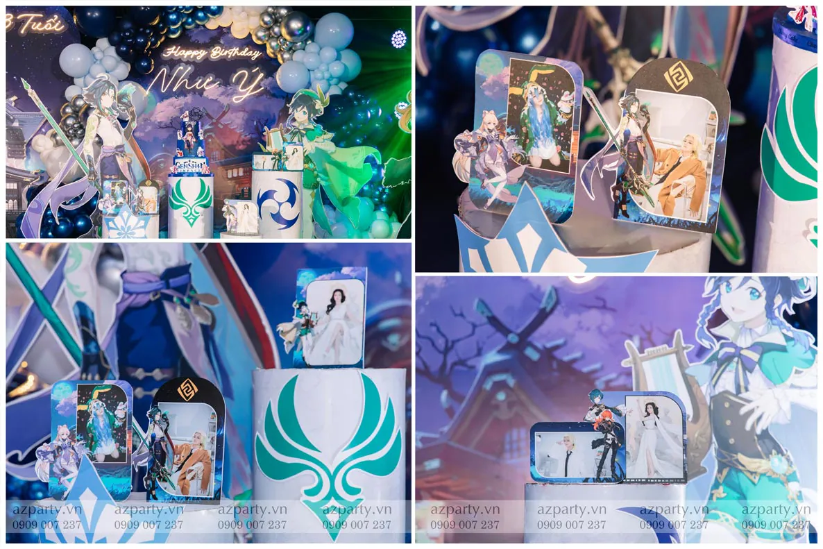 Các đôn trụ trưng bày đặt các khung ảnh nhỏ lưu lại những khoảnh khắc cosplay đáng nhớ của chủ nhân buổi tiệc sinh nhật.