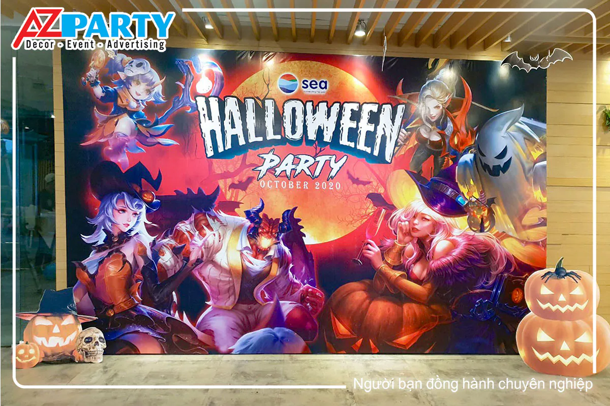 backdrop Halloween với các nhân vật trong game