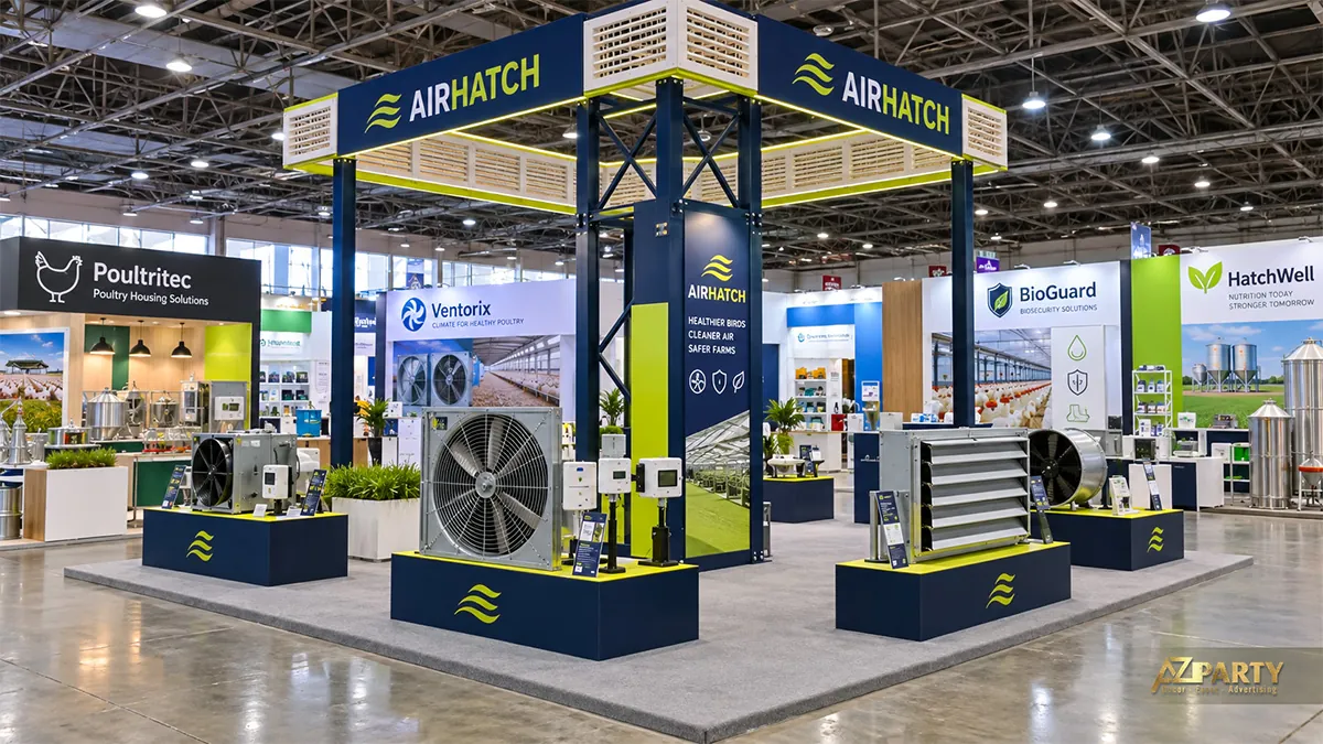 Gian AirHatch xanh đậm có khung nhận diện cao và các bục quạt thông gió