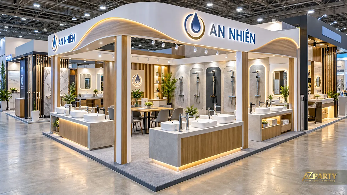 Gian thiết bị phòng tắm trắng gỗ bày chậu rửa sen tắm và gương