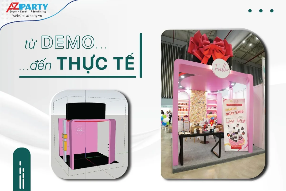 Minh họa mẫu thiết kế và ảnh thành phẩm gian hàng Foellie